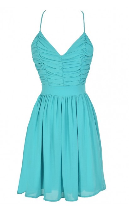 Gather Around Aqua Open Back Chiffon Dress